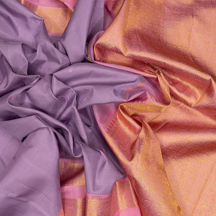 Hayagrivas Handloom Lilac Kanjivaram Silk Saree with Rose Pink Border KBF94D1-1
