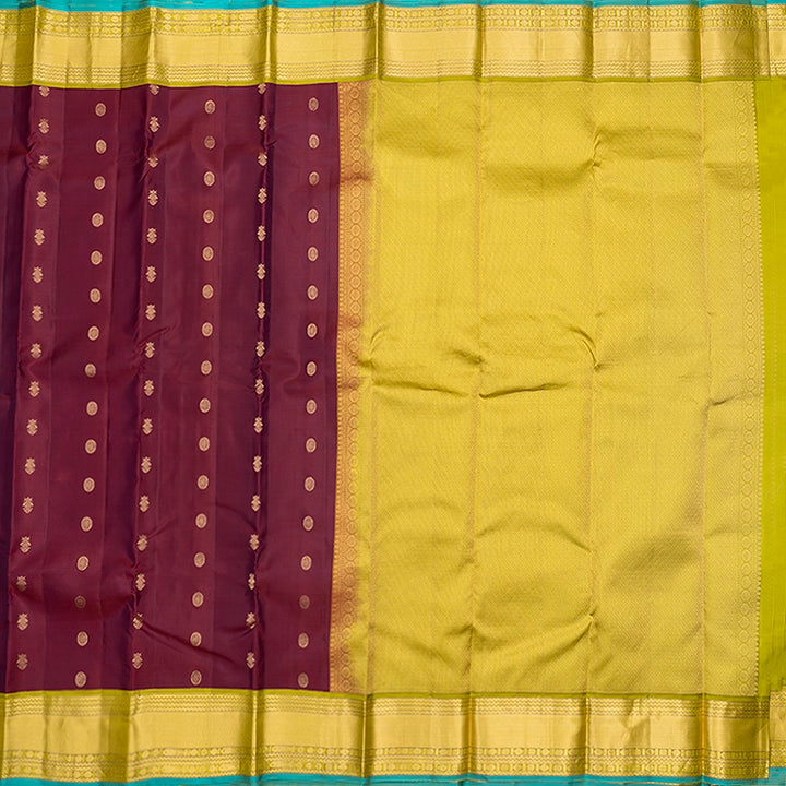 Hayagrivas Handloom Wine Maroon Kanjivaram Silk Saree with Lime Green Border KBF695G7-7