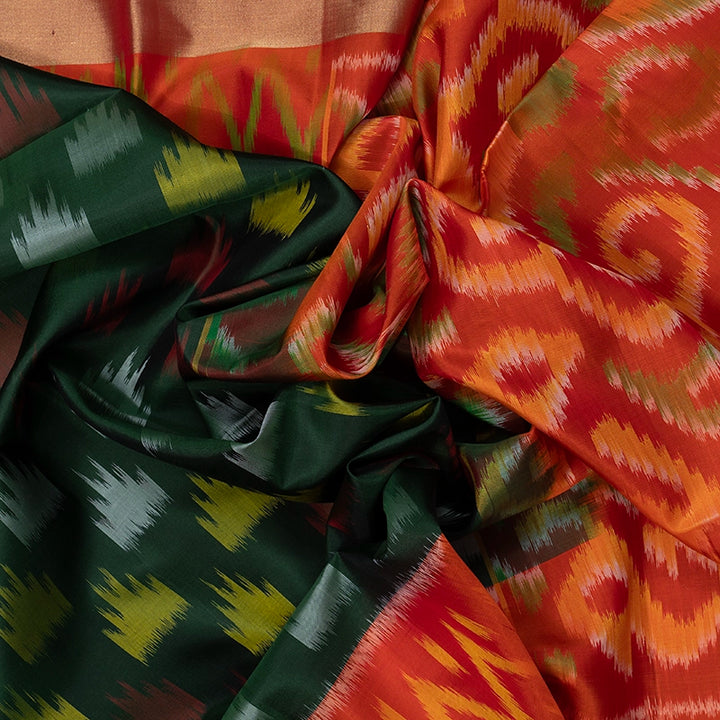 Hayagrivas Dark Green Handloom Ikkat Soft Silk Saree KBE2150A1-15
