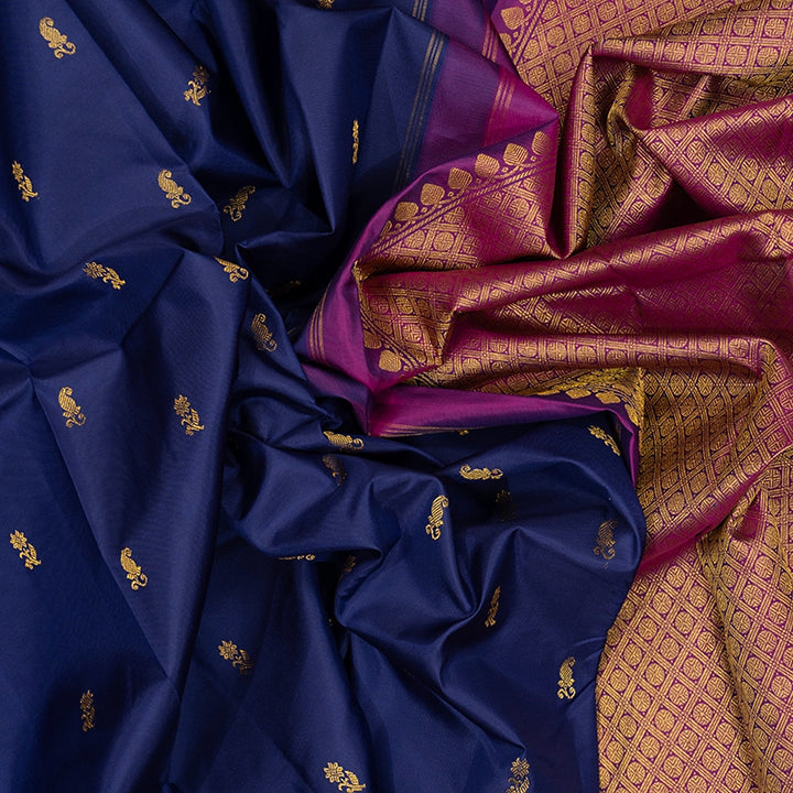Hayagrivas Handloom Royal Blue Kanjivaram Silk Saree with Purple Border KSBE4H8-1