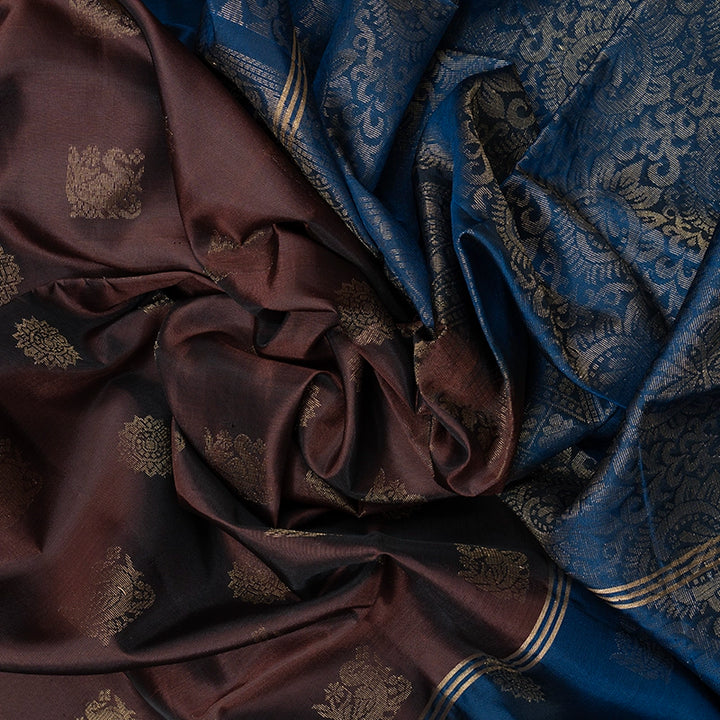 Hayagrivas Chocolate Brown Handloom Soft Silk Saree KBF232E2-1