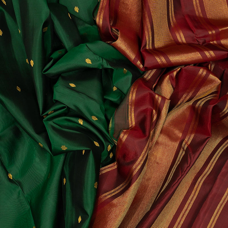 Hayagrivas Handloom Bottle Green Kanjivaram Silk Saree with Maroon Border KBE1474J4-4
