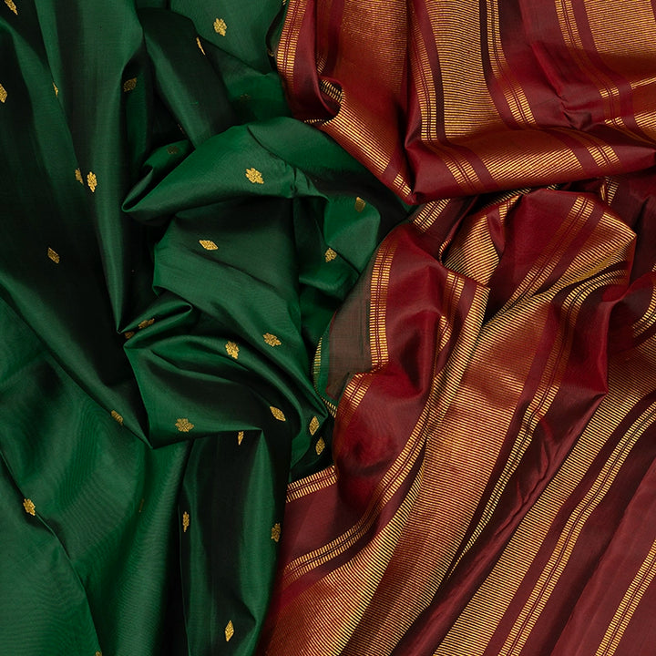 Hayagrivas Handloom Bottle Green Kanjivaram Silk Saree with Maroon Border KBE1474J4-4
