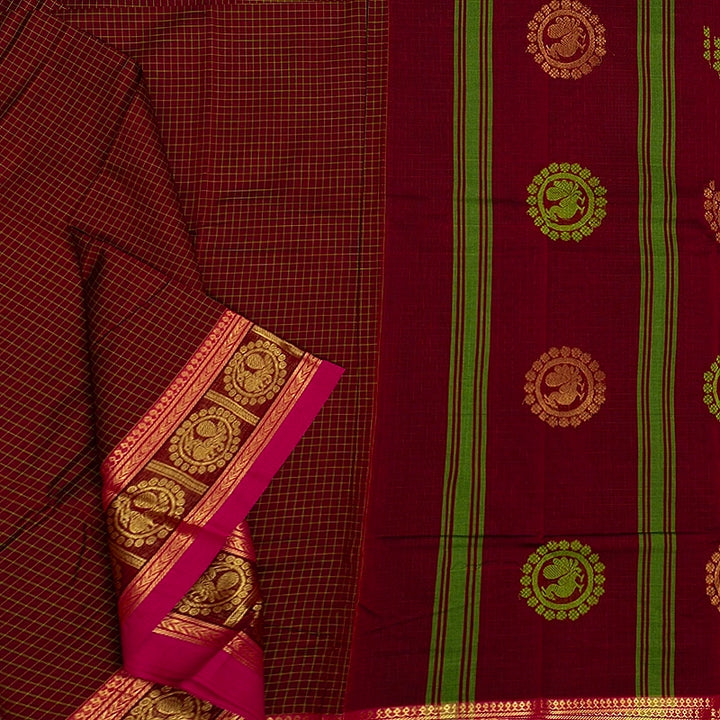 Hayagrivas Maroon Handloom Chettinad Cotton Saree KSBE1H14-8