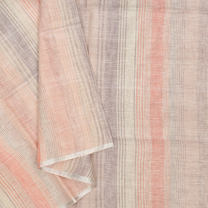 Hayagrivas Lilac & Peach Pink Stripes Handloom Linen Saree KBE2531C4-1