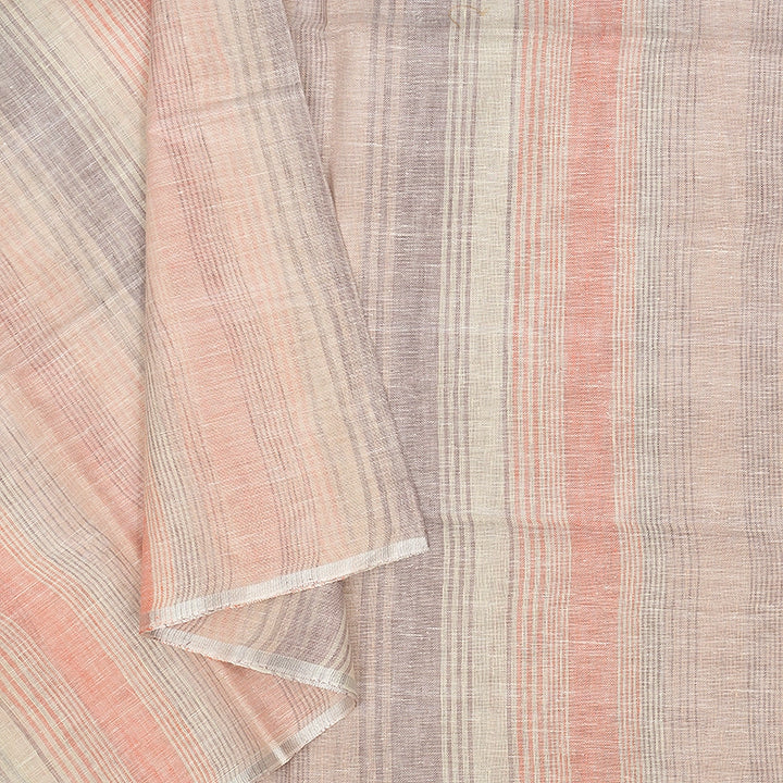 Hayagrivas Lilac & Peach Pink Stripes Handloom Linen Saree KBE2531C4-1
