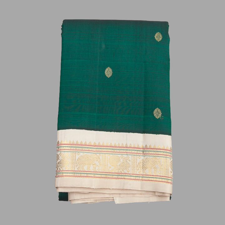 Hayagrivas Handloom Bottle Green Kanjivaram Silk Saree with Half-White Border KBF360F10-1