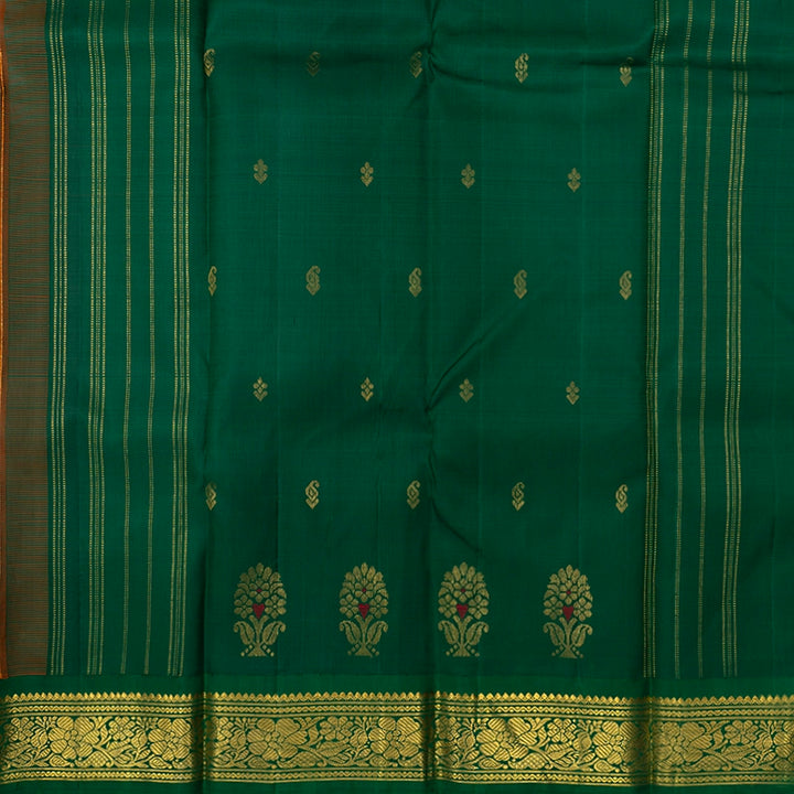Hayagrivas Peach Orange Pure One-sided border Kanjivaram Silk Saree KBF284F7-1