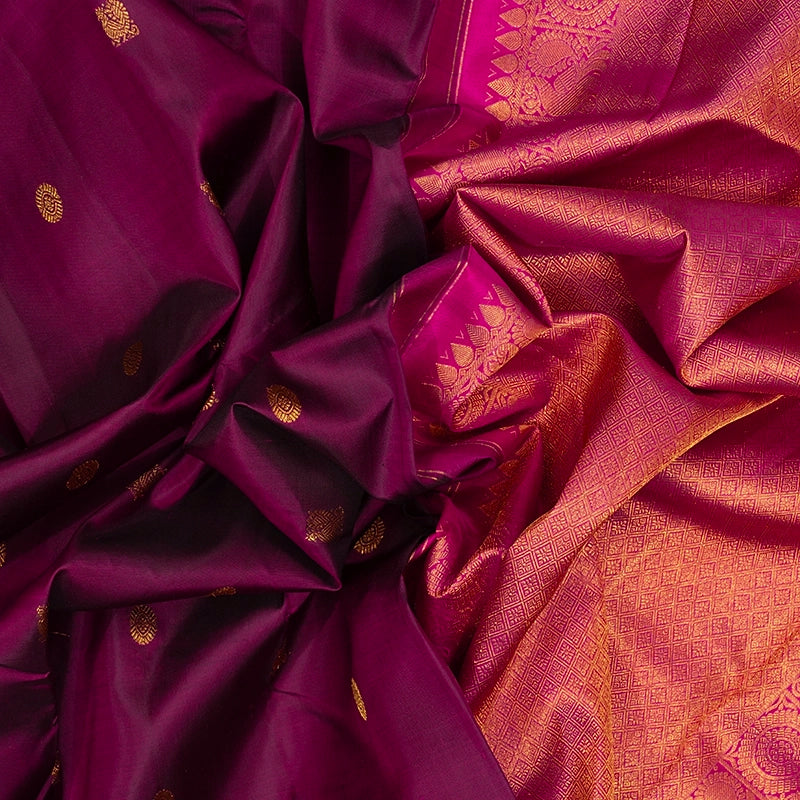 Hayagrivas Handloom Purple Kanjivaram Silk Saree with Rani Pink Border KBE2132A1-4