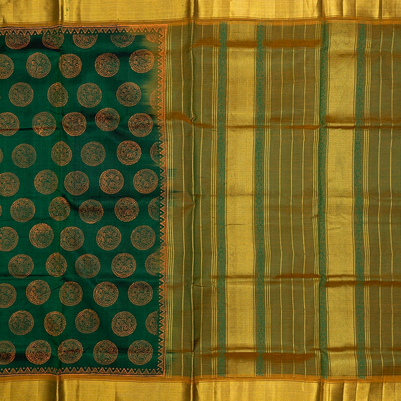 Hayagrivas Bottle Green Pure Printed Silk Cotton Saree HBF195E3-16