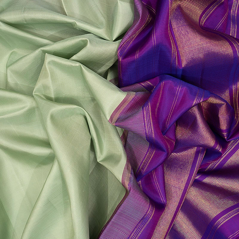 Hayagrivas Handloom Pastel Green Kanjivaram Silk Saree with Purple Border KBF198E8-1