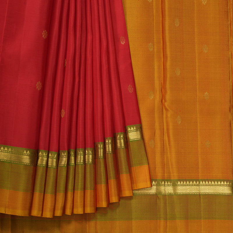 Hayagrivas Handloom Red Kanjivaram Silk Saree with Golden Orange Border KBE2483C6-1