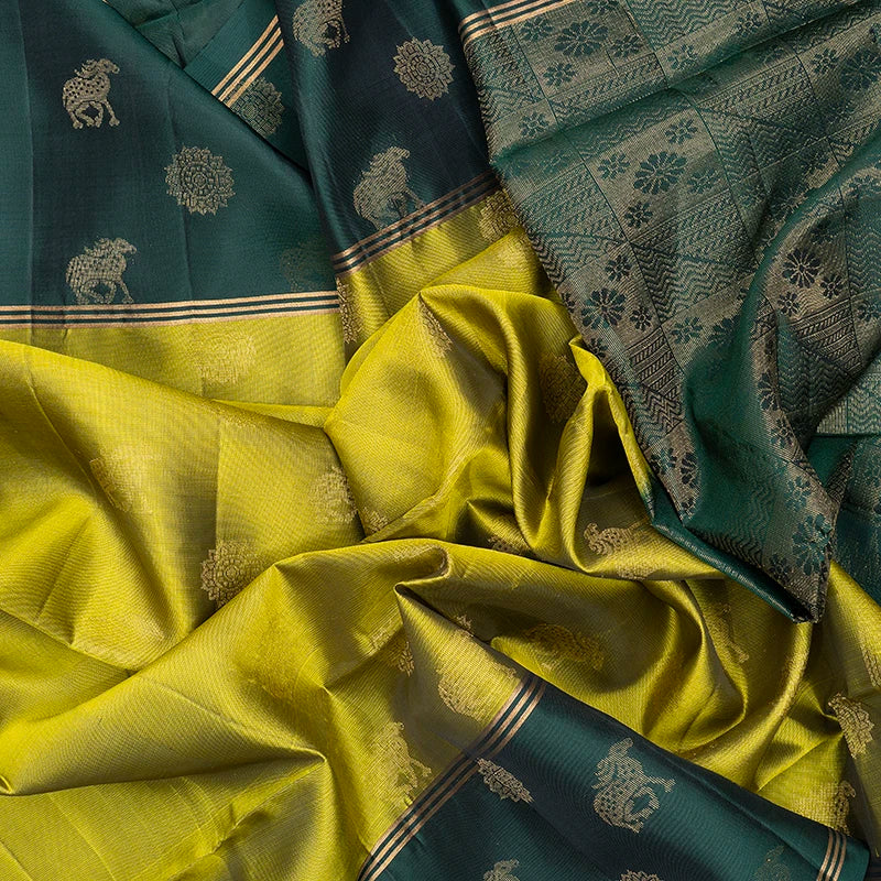 Hayagrivas Lime Green Handloom Soft Silk Saree KBF233E1-6