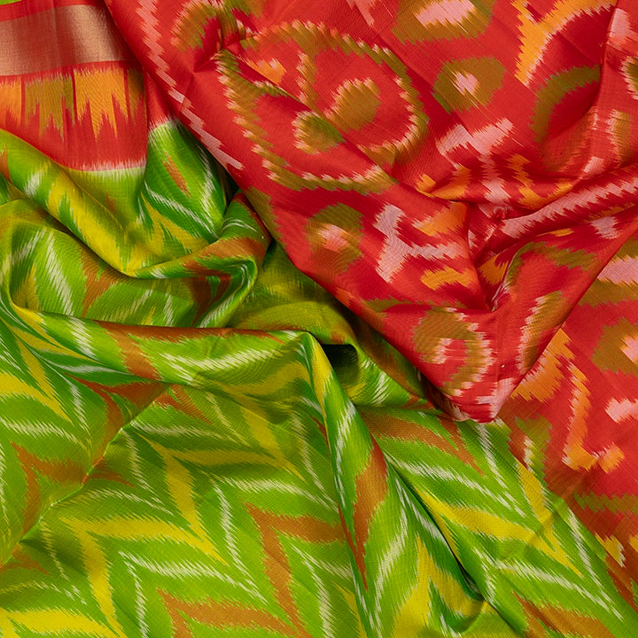 Hayagrivas Parrot Green Handloom Ikkat Soft Silk Saree KBE2150A1-25