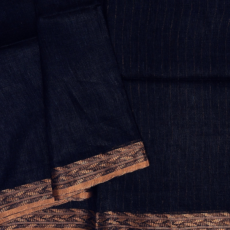 Hayagrivas Navy Blue Handloom Linen Saree KSBE147C2-4