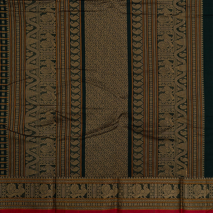 Hayagrivas Bottle Green Handloom Kanchi Cotton Saree SSCBF66E6-7