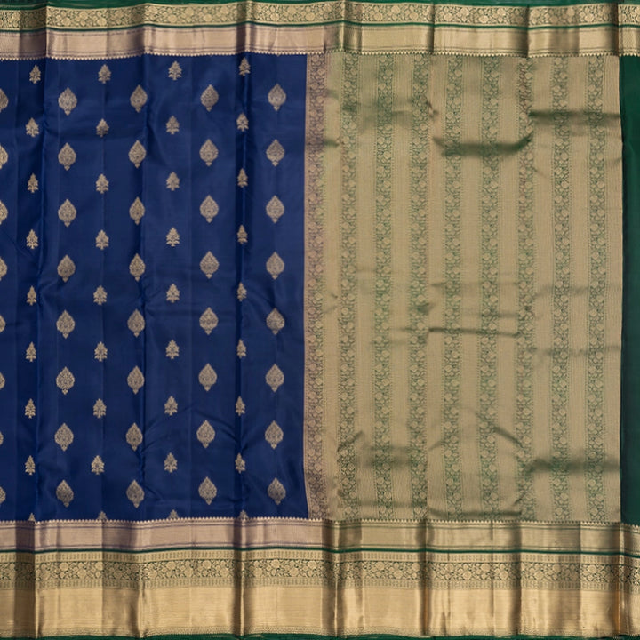 Hayagrivas Handloom Navy Blue Kanjivaram Silk Saree with Bottle Green Border KBF695G11-5