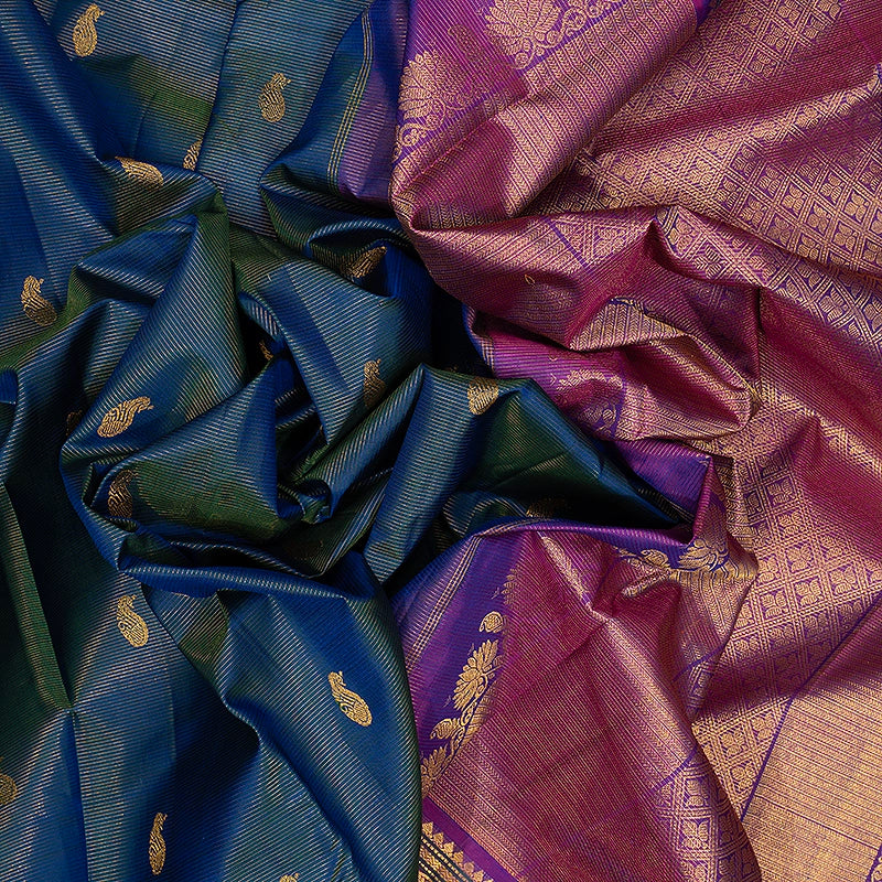 Hayagrivas Handloom Mayilkazhuthu Kanjivaram Silk Saree with Purple Border KBF466F5-1