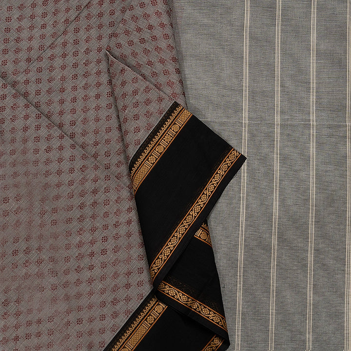 Hayagrivas Grey Handloom Chettinad Cotton Saree KSBE86A5-3