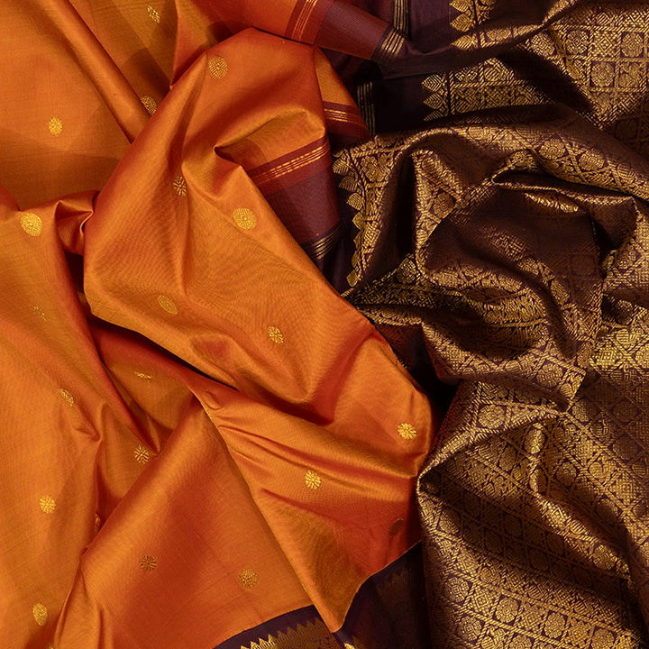 Hayagrivas Handloom Sunset Orange Kanjivaram Silk Saree with Plum Purple Border KSBE102B8-5