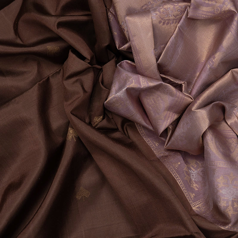 Hayagrivas Chocolate Brown Handloom Soft Silk Saree KBF553G15-2