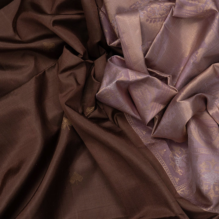 Hayagrivas Chocolate Brown Handloom Soft Silk Saree KBF553G15-2