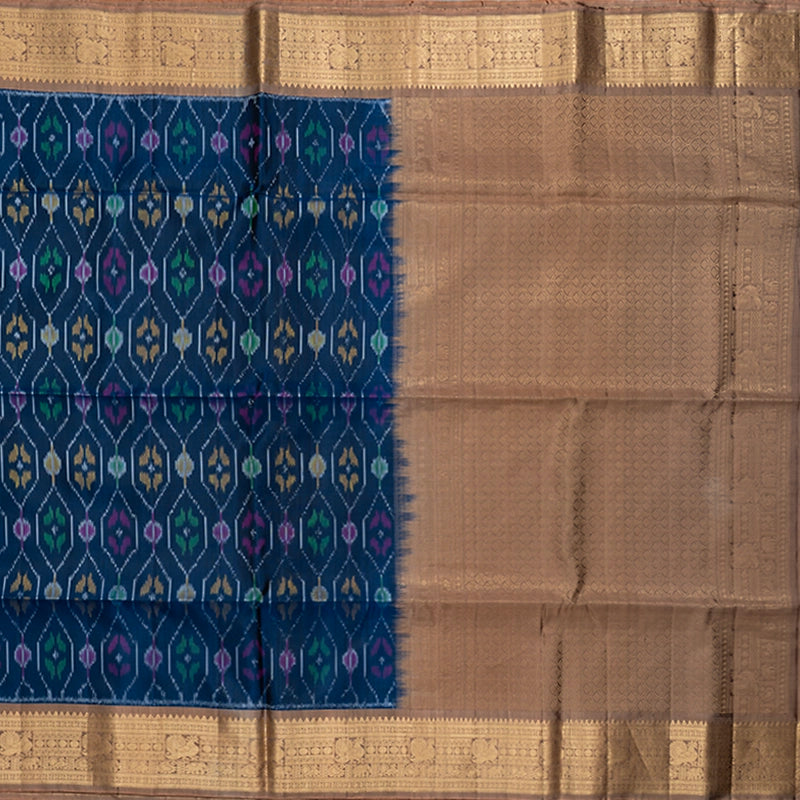 Hayagrivas Deep Peacock Blue Handloom Ikkat Soft Silk Saree KBE2150A2-4