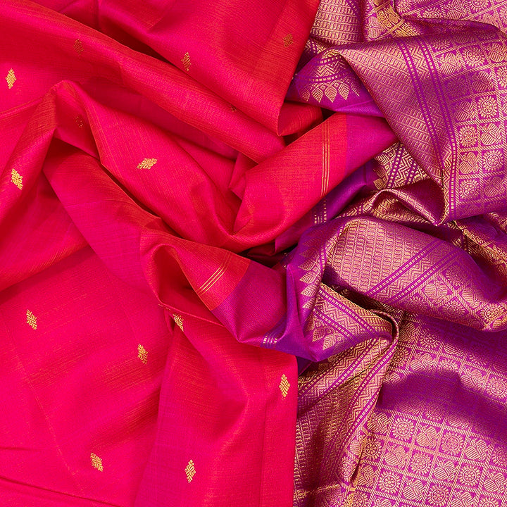 Hayagrivas Handloom Pink Kanjivaram Silk Saree with Purple Border KBE2312B9-1