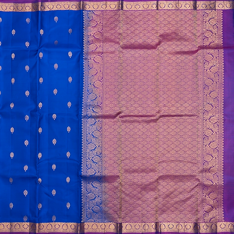 Hayagrivas Handloom MS Blue Kanjivaram Silk Saree with Purple Border KBF582G2-7