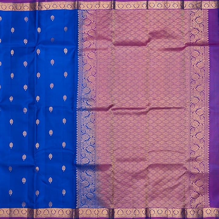 Hayagrivas Handloom MS Blue Kanjivaram Silk Saree with Purple Border KBF582G2-7
