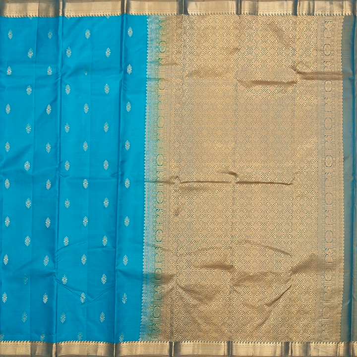 Hayagrivas Handloom Sky Blue Kanjivaram Silk Saree with Beige Border KBF582G2-6