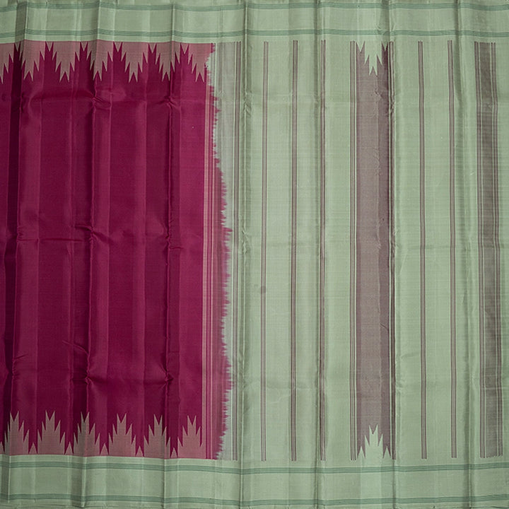 Hayagrivas Handloom Burgundy Kanjivaram Silk Saree with Pista Green Border KBF224E9-2
