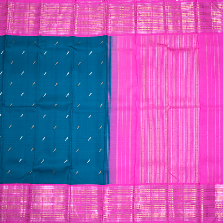 Hayagrivas Handloom Teal Kanjivaram Silk Saree with Fuchsia Pink Border KBF251E5-1