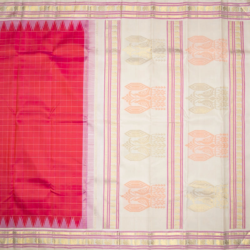 Hayagrivas Handloom Pink Kanjivaram Silk Saree with Half-White Border KBF358F5-1