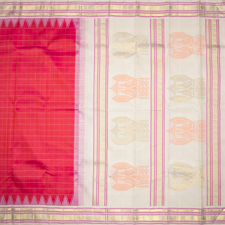 Hayagrivas Handloom Pink Kanjivaram Silk Saree with Half-White Border KBF358F5-1