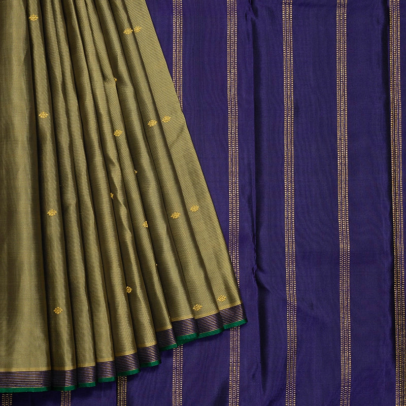 Hayagrivas Handloom Sage Green Kanjivaram Silk Saree KBF394F3-1