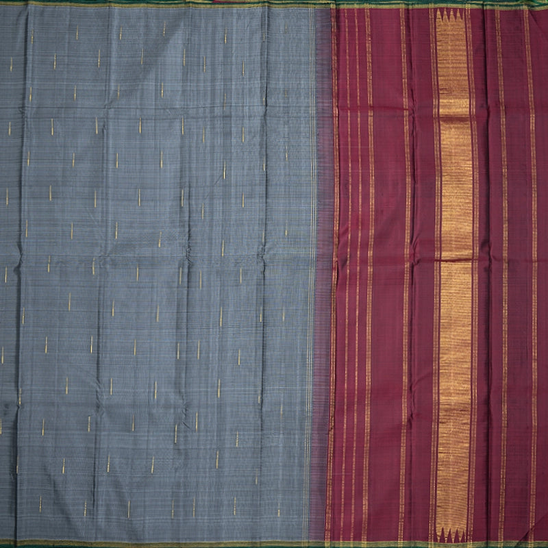 Hayagrivas Handloom Grey Kanjivaram Silk Saree with Bottle Green Selvedge Border KBF420F8-1