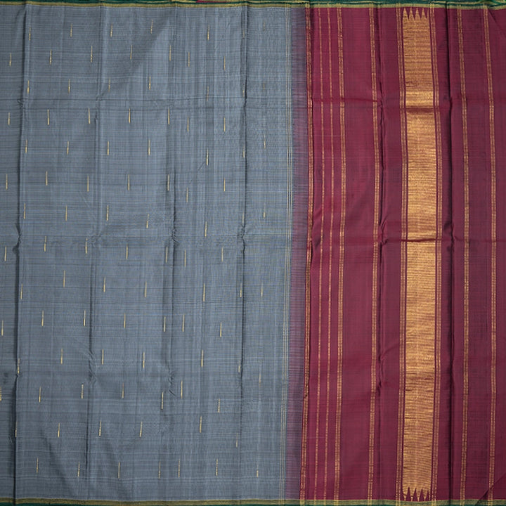 Hayagrivas Handloom Grey Kanjivaram Silk Saree with Bottle Green Selvedge Border KBF420F8-1