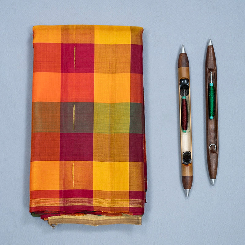 Hayagrivas Handloom Multicolour Checks Kanjivaram Silk Saree KBF444F3-1