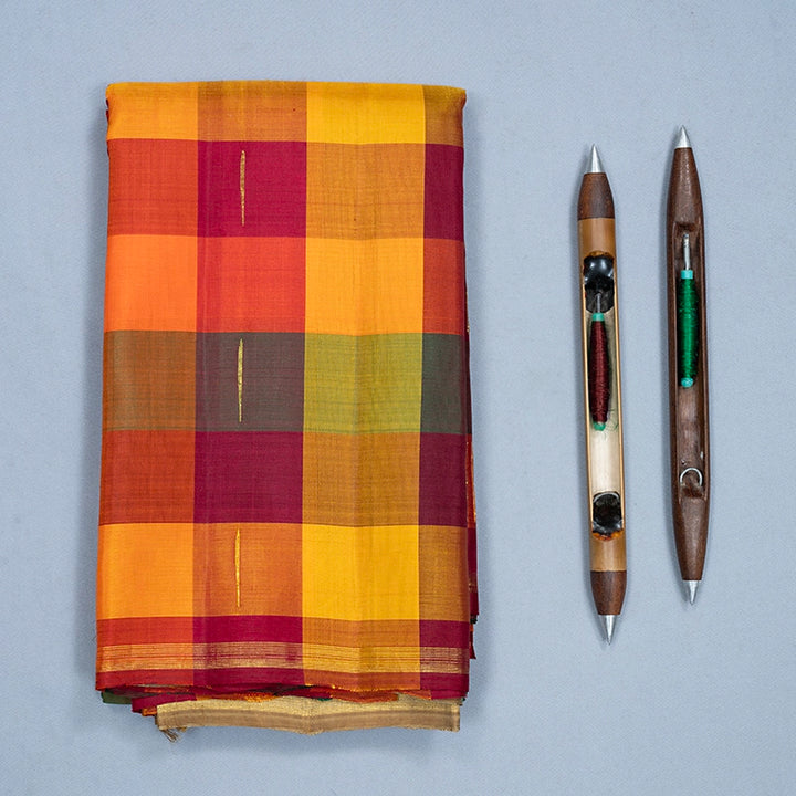 Hayagrivas Handloom Multicolour Checks Kanjivaram Silk Saree KBF444F3-1
