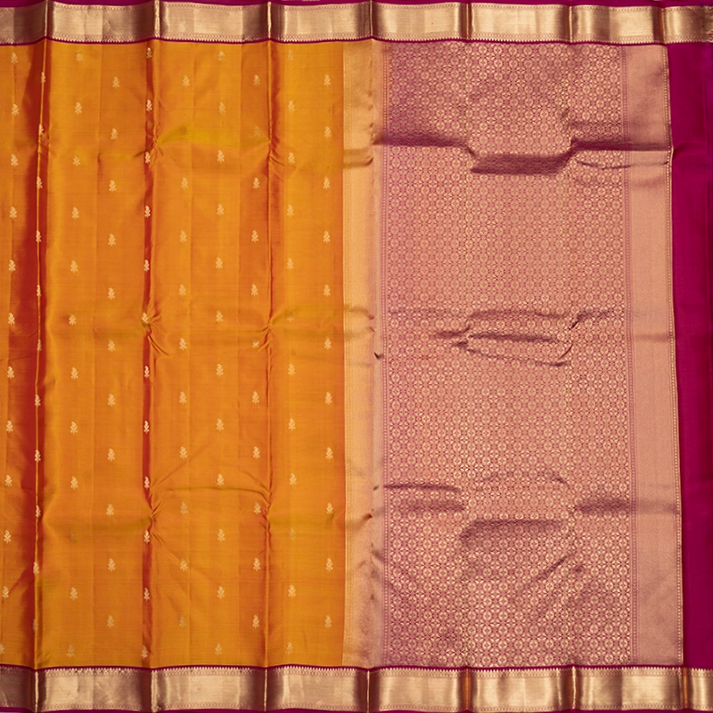 Hayagrivas Handloom Golden Orange Kanjivaram Silk Saree with Deep Pink Border KBF465F12-3