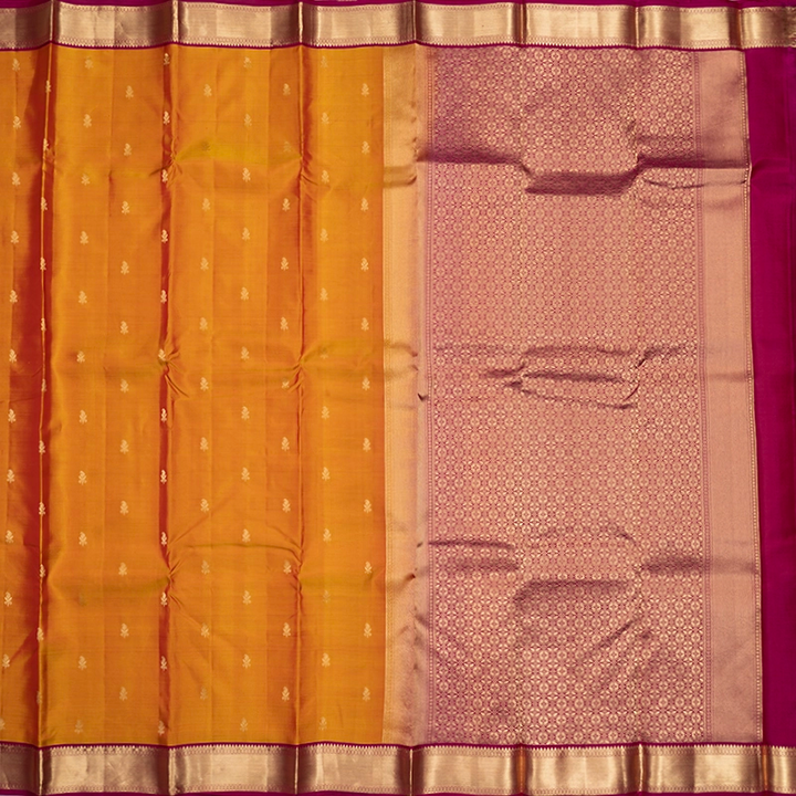 Hayagrivas Handloom Golden Orange Kanjivaram Silk Saree with Deep Pink Border KBF465F12-3