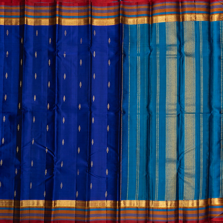 Hayagrivas Handloom Purplish-Blue Kanjivaram Silk Saree with Rust Orange Border KBF467F3-4