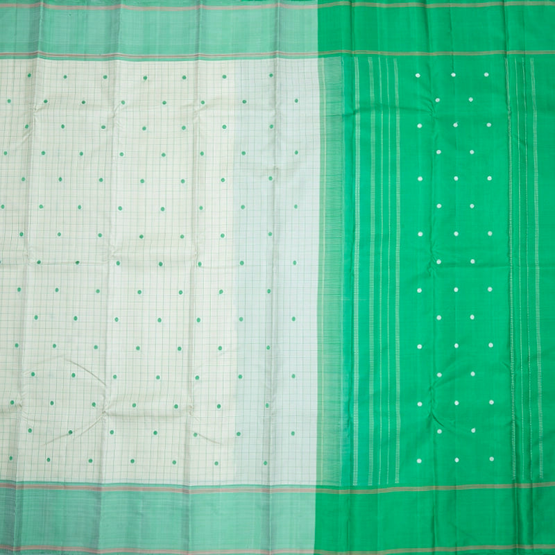 Hayagrivas Handloom Half-White Kanjivaram Silk Saree with Light Green Border KBF479F4-1