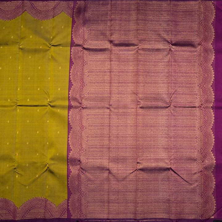 Hayagrivas Handloom Mehandi Green Kanjivaram Silk Saree with Purple Border KBF483F2-1