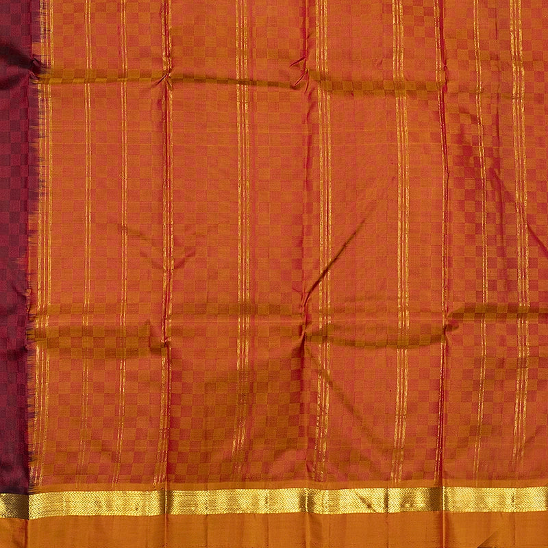Hayagrivas Handloom Maroon Kanjivaram Silk Saree with Golden Orange Border KBF486F6-15