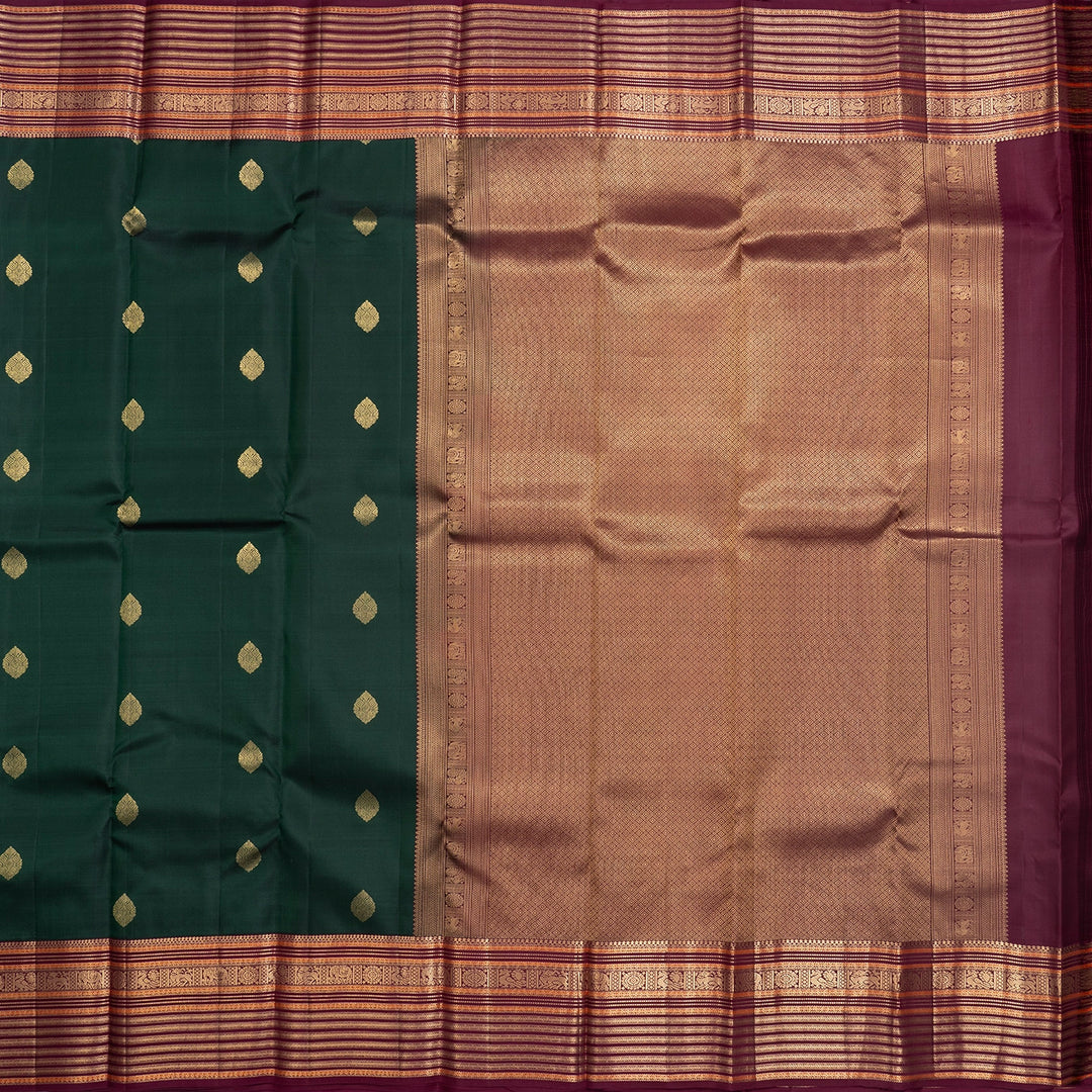 Hayagrivas Handloom Karum Pachai Kanjivaram Silk Saree with Burgundy Border KBF500F15-6