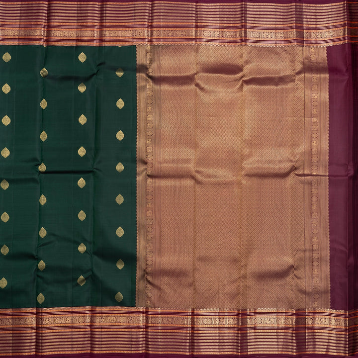 Hayagrivas Handloom Karum Pachai Kanjivaram Silk Saree with Burgundy Border KBF500F15-6