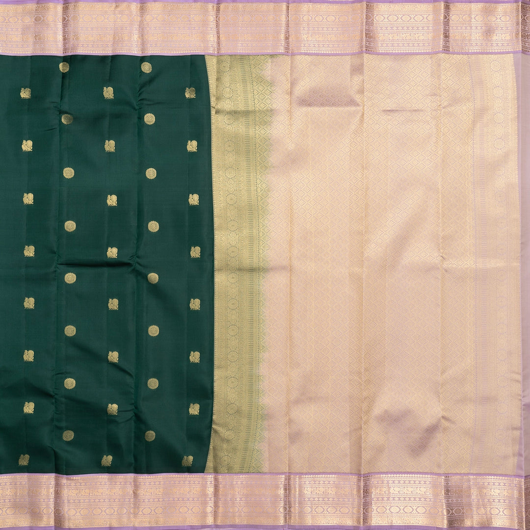 Hayagrivas Handloom Bottle Green Kanjivaram Silk Saree with Lilac Border KBF511F11-5
