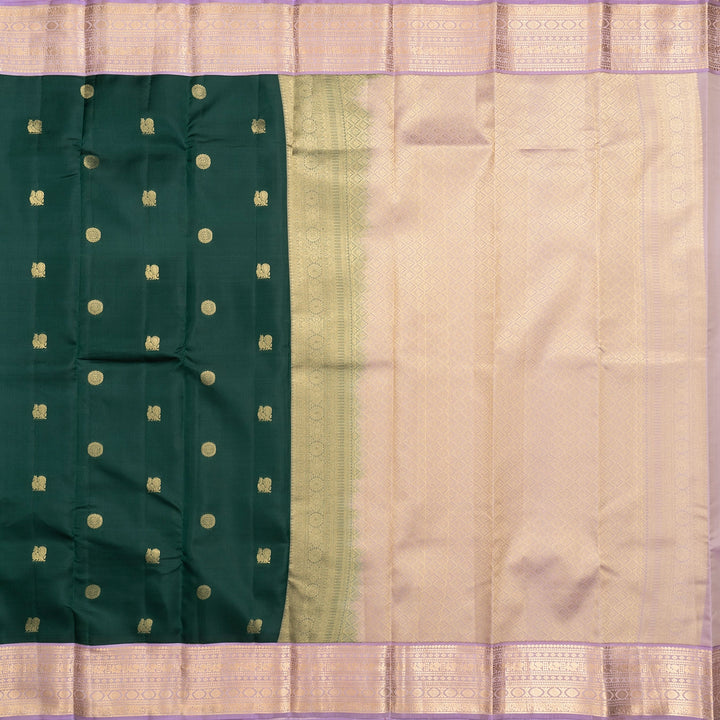 Hayagrivas Handloom Bottle Green Kanjivaram Silk Saree with Lilac Border KBF511F11-5